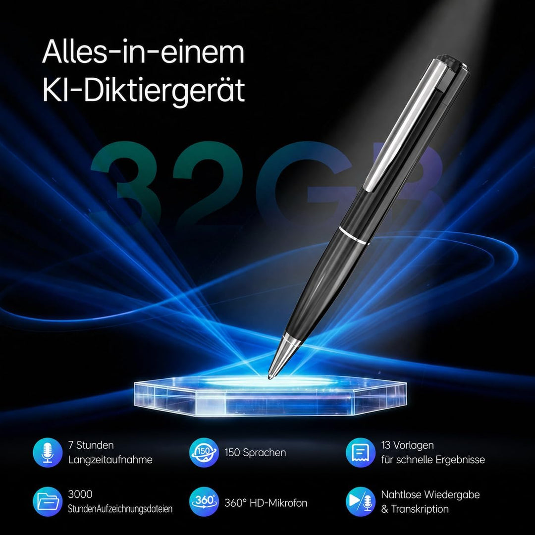 SKARA KI Diktiergerät mit Transkription, Mini Aufnahmegerät mit Spracherkennung &amp; AI Zusammenfassung