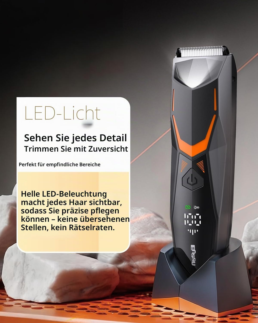 ENSSU Elektrischer intimrasierer mann, Type-C wiederaufladbar, Rasierer herren intimbereich mit LED-