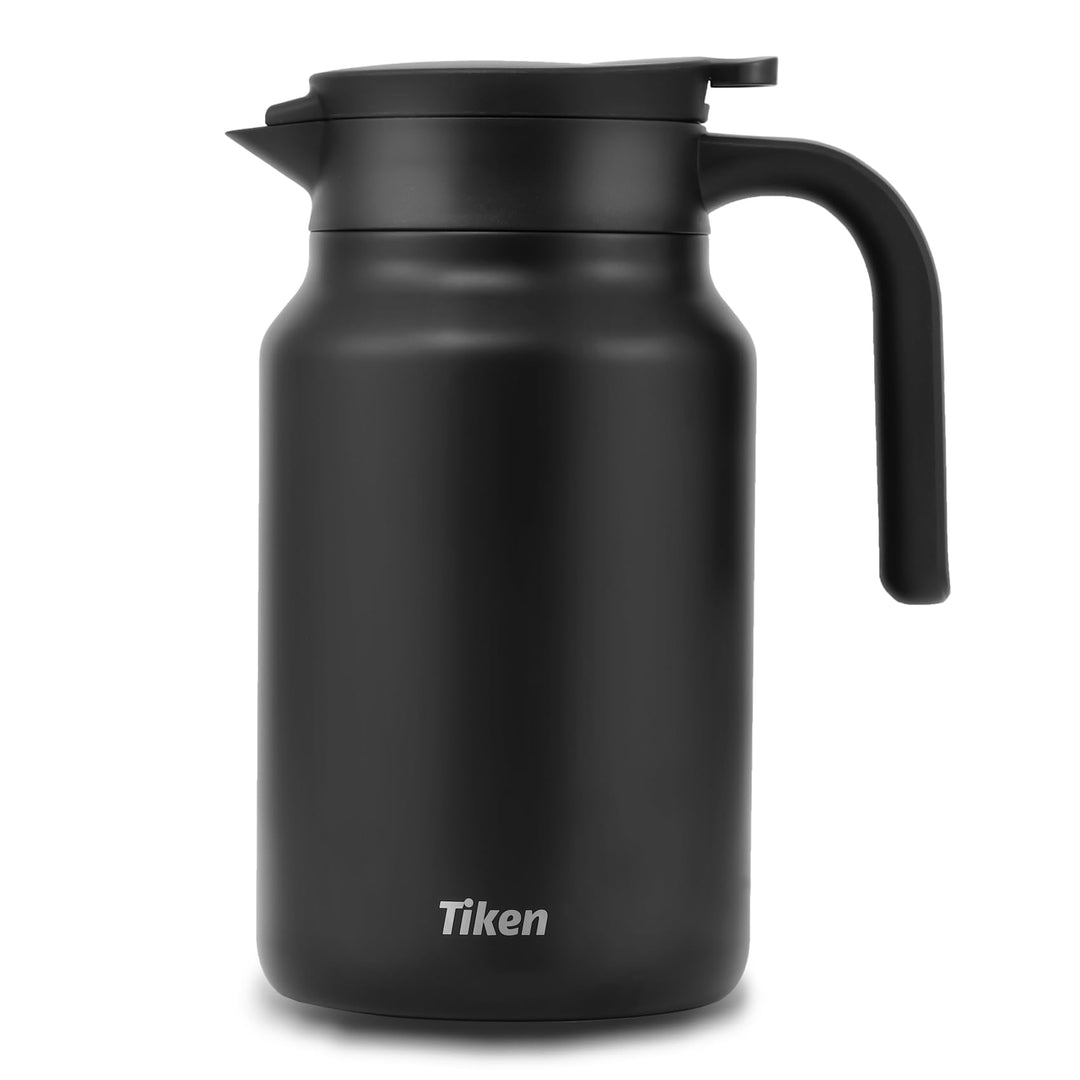 Tiken 1.5L Thermoskanne aus Doppelwandingem Edelstahl Isolierkanne Kaffeekanne mit Quick Tip Verschl