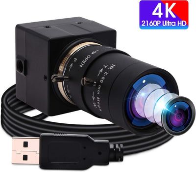 ELP 4K Webcam,2160P Zoom Web Kamera mit 5-50mm Manuell Objektiv,Variable Fokus Ultra HD Kamera,Plug