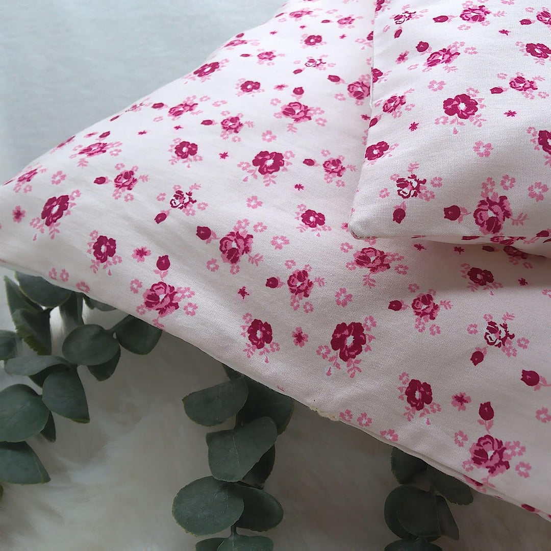 Puppenbettwäsche altrosa mit Teddy aus Fleece, Masse ca. Decke 40h x 33b, Kissen 20h x 24b cm.