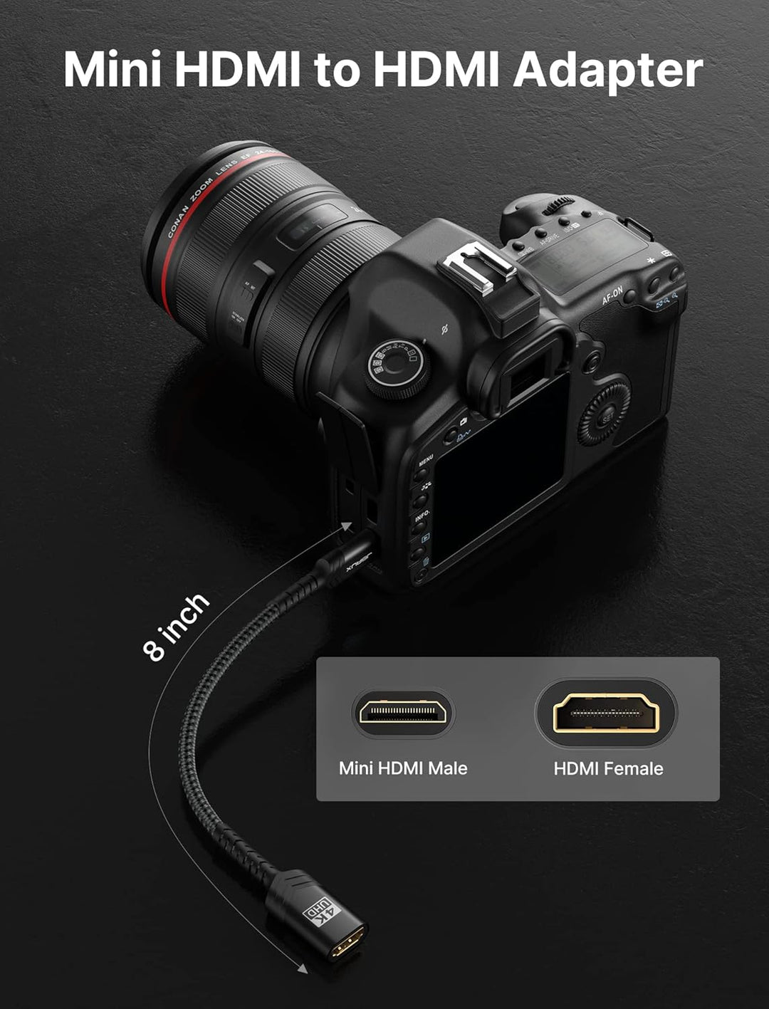 JSAUX Mini HDMI auf HDMI Adapter [2 Stück], Mini HDMI Stecker auf HDMI Buchse Adapter Kabel mit 4K 6