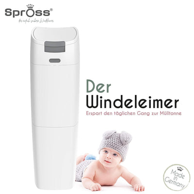 Spross Baby Windeleimer inkl. Nachfüllkassette - geruchsdichtes System mit Einhandbedienung - Müllei