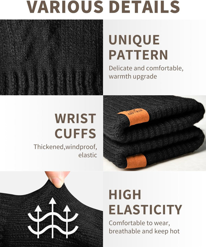 ARFNKIM Damen Winterhandschuhe mit Fleecefutter, Touchscreen Warme Gedehnt Dicke Strickhandschuhe Wo