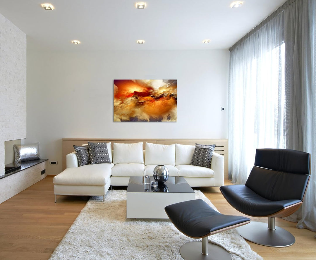 Paul Sinus Art XXL Fotoleinwand 120x80cm Oranger Wolkenhimmel auf Leinwand Exklusives Wandbild Moder