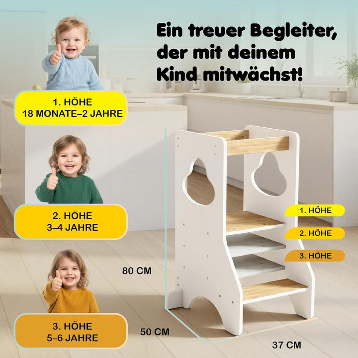 COSYLAND Lernturm ab 1 Jahr - Learning Tower - Höhenverstellbar Montessori Lernturm mit Kippschutz,