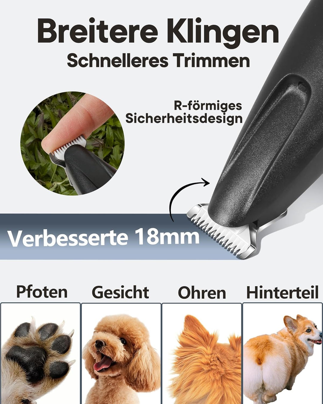 FURBONA Pfotentrimmer für Hunde & Katzen mit LED-Licht – 18 mm breite Klinge, 35 dB leise, LED-Anzei