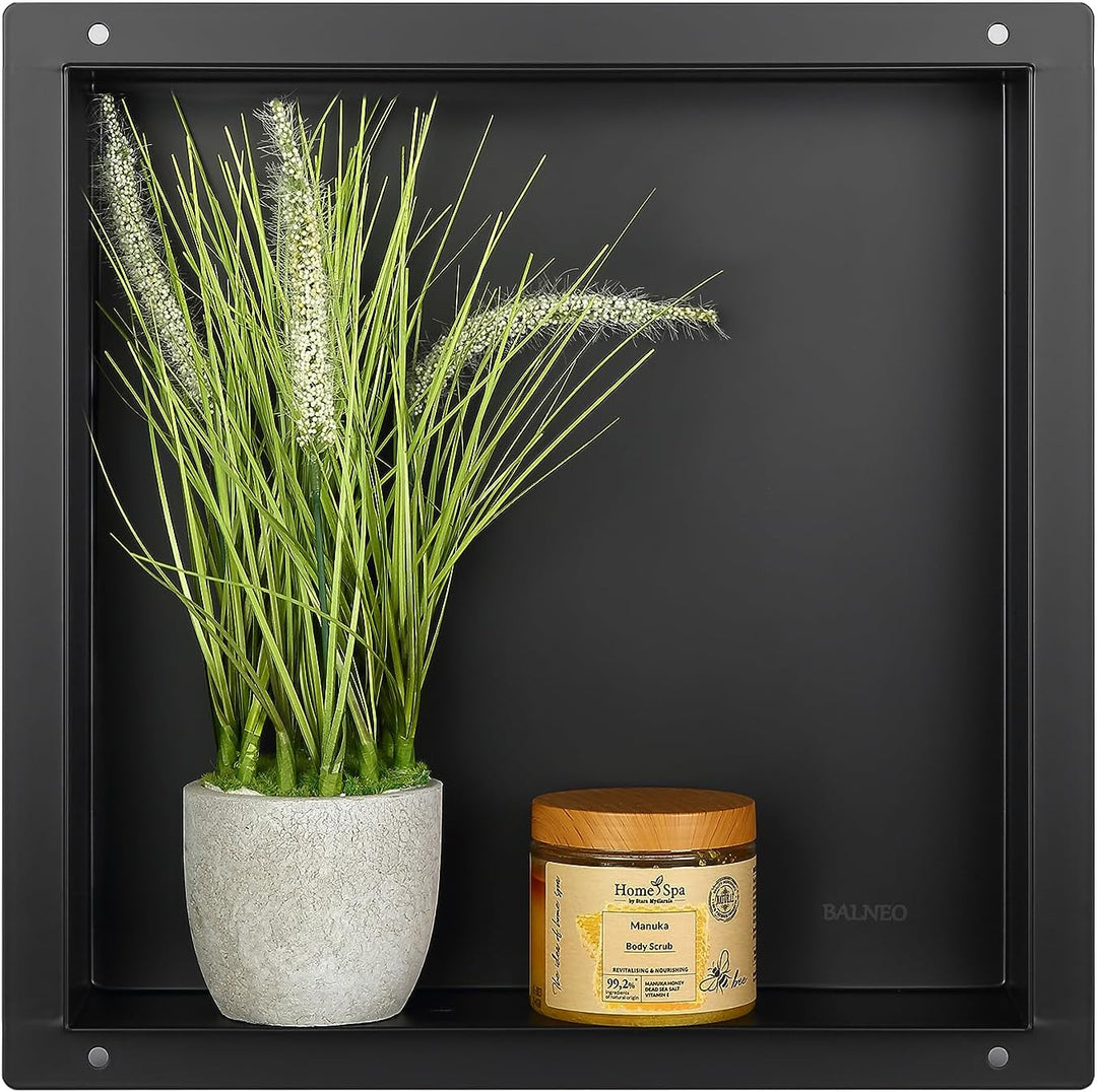 Balneo WALL-Box NO RIM - Schwarz Nische Edelstahl - Schwarz Wandnische Dusche - Wasserdicht - Flexib