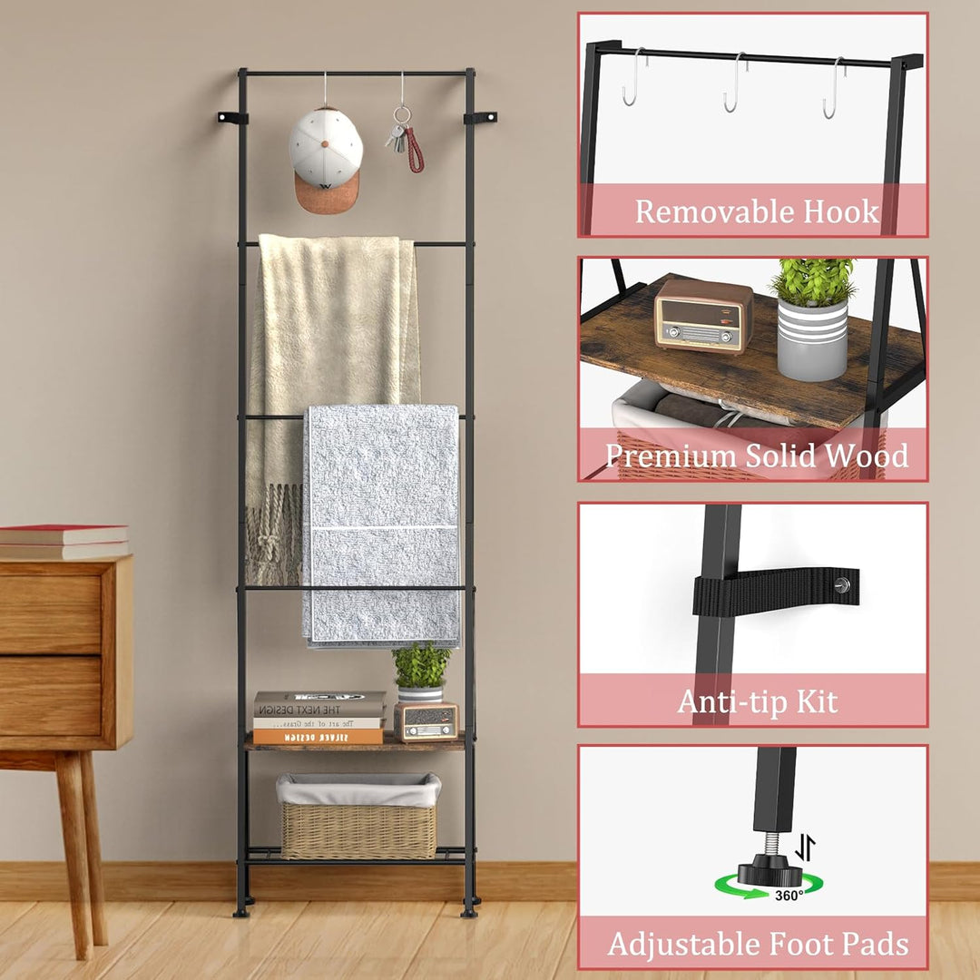Badezimmer-Handtuchleiter mit Ablage und Haken,150 cm Handtuchhalter Freistehende Deckenleiter, für