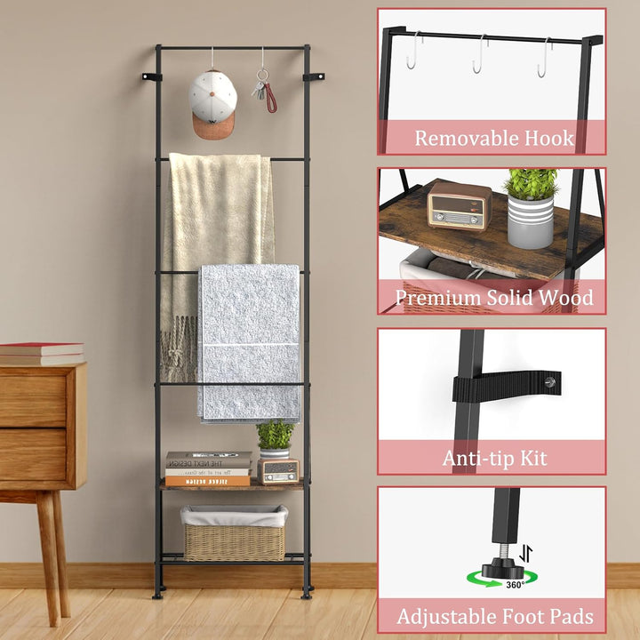 Badezimmer-Handtuchleiter mit Ablage und Haken,150 cm Handtuchhalter Freistehende Deckenleiter, für