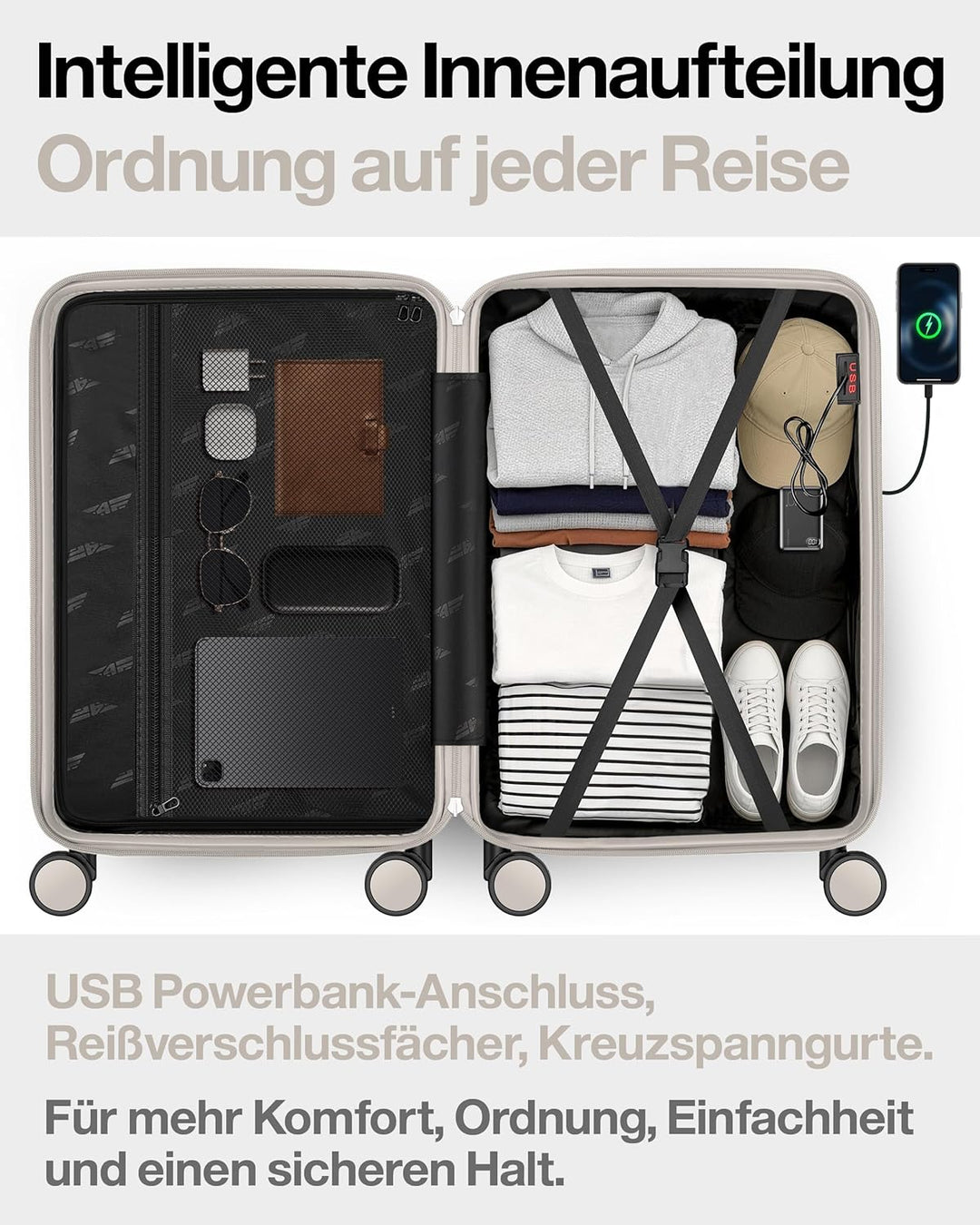 Leichter Premium Hartschalen-Reisekoffer Set 3-teilig (M/L/XL) – Koffer Set mit TSA-Schloss, 4 Spinn