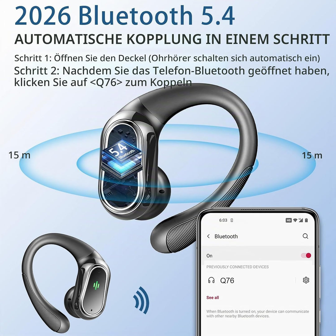 Bluetooth Kopfhörer, 2026 Kopfhörer Kabellos Bluetooth 5.4 Sport tiefer Bass, 50 std Spielzeit In Ea