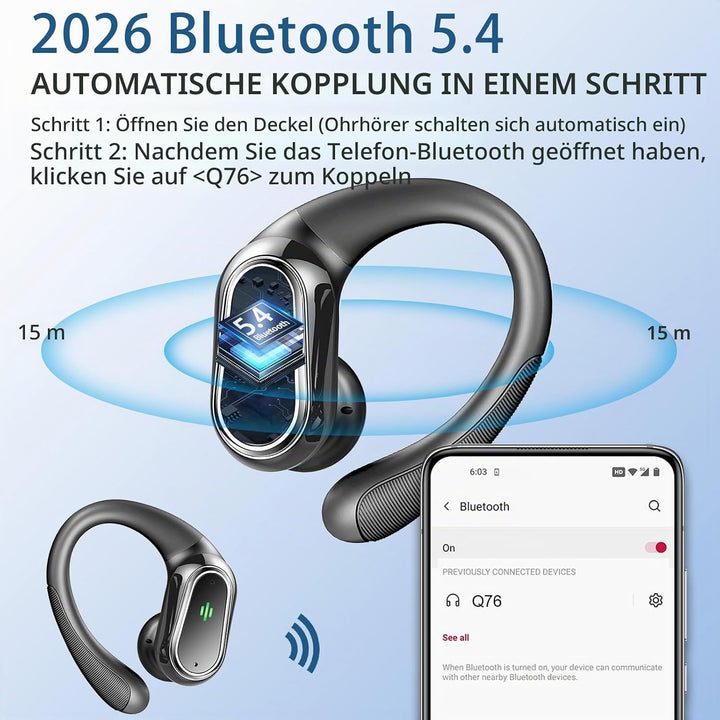 Bluetooth Kopfhörer, 2026 Kopfhörer Kabellos Bluetooth 5.4 Sport tiefer Bass, 50 std Spielzeit In Ea