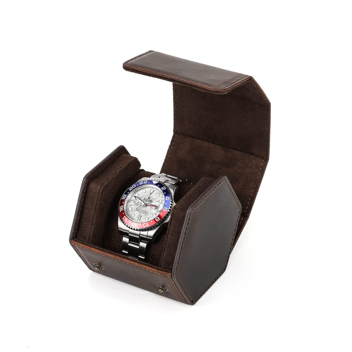 Hiram Uhrenetui aus echtem Leder, sechseckig, 1 Uhrenrolle, Uhrenschutz, Aufbewahrungsbox, Organizer