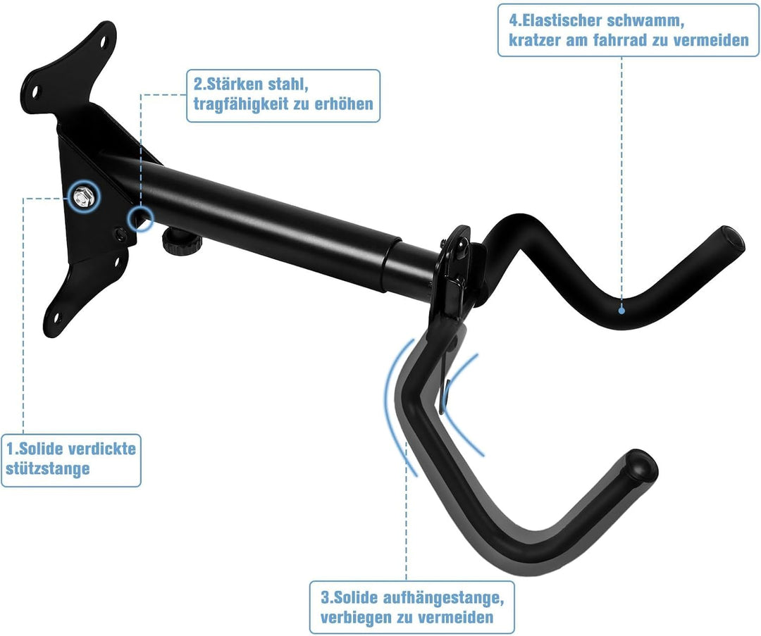 2 Stück Fahrrad Wandhalterung I Fahrradhalter - Winkel und Wandabstand Einstellbar bis 22 kg, Klappb