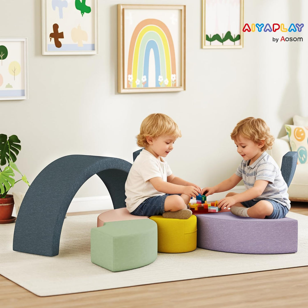 AIYAPLAY Schaumstoff Bausteine 7er-Set Kinder Softbausteine Riesenbausteine mit Cord-Optik Kletterbl