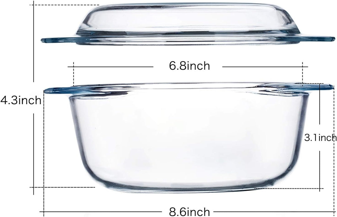 Auflaufform Glas mit Deckel, 1.5L 17cm Auflaufform mit Glas Deckel Ofenfest, Mikrowellenfest, 1.5L