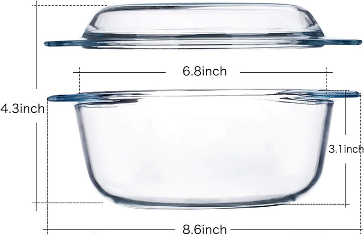 Auflaufform Glas mit Deckel, 1.5L 17cm Auflaufform mit Glas Deckel Ofenfest, Mikrowellenfest, 1.5L
