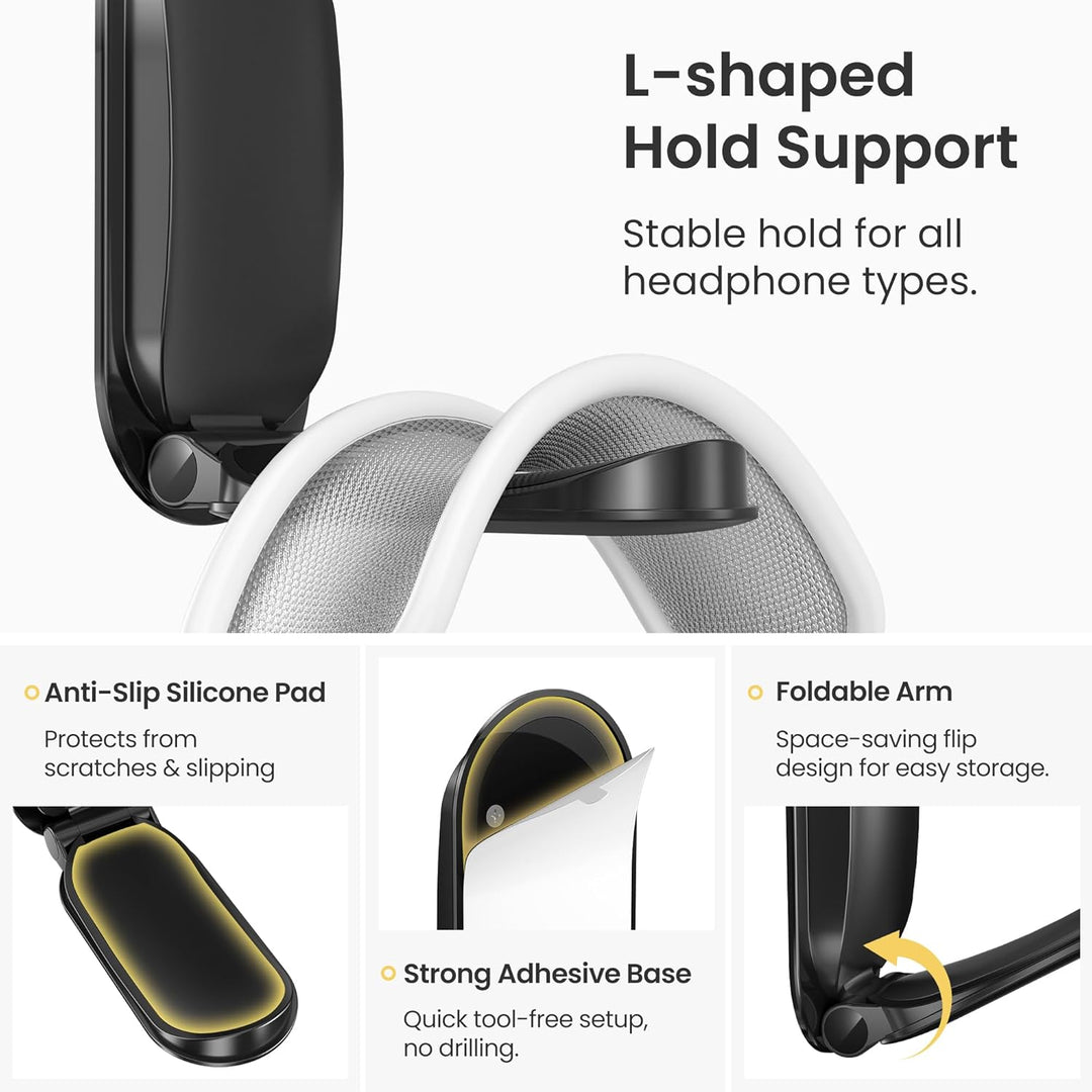 Itramax Kopfhörerhalter,Faltbarer Universal Headset-Ständer Haken für Schreibtisch,2 Stück Selbstkle