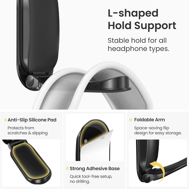 Itramax Kopfhörerhalter,Faltbarer Universal Headset-Ständer Haken für Schreibtisch,2 Stück Selbstkle