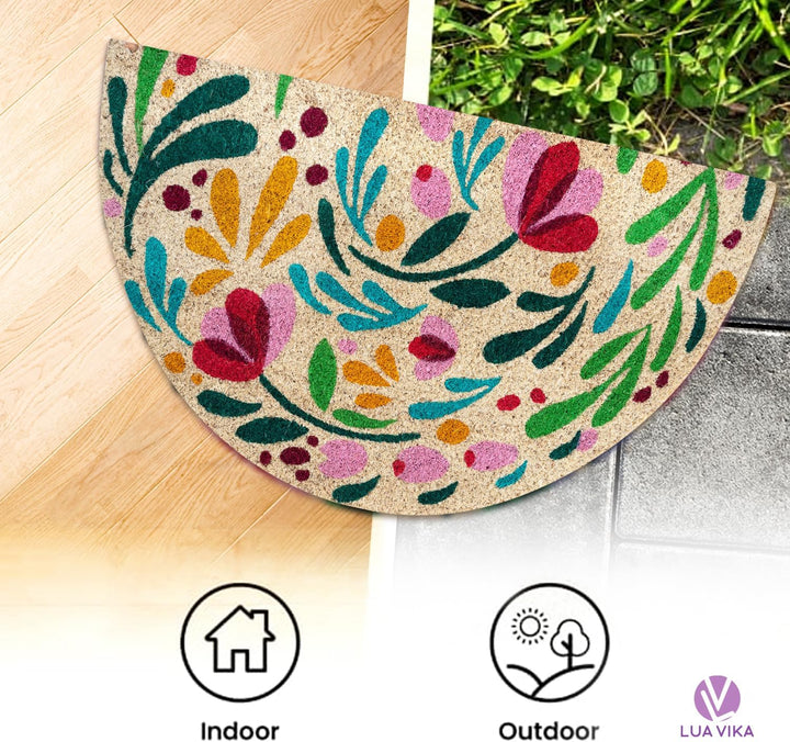 Fussmatte Kokos halbrund - Flora - 40x70 cm - Fussmatte Aussen und Innen - Fussmatten Haustür - Türm