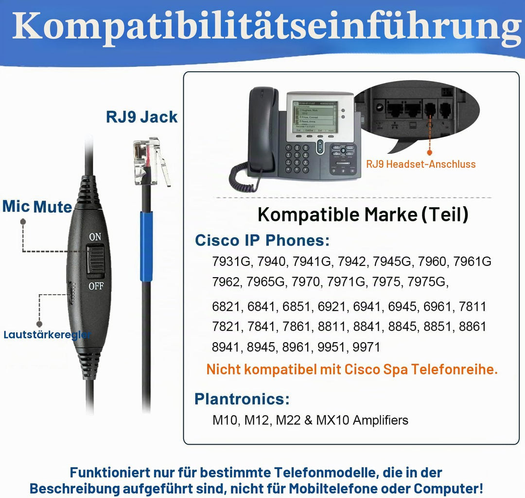 Callez RJ9 Telefon Headset mit Mikrofon Noise Cancelling, Festnetztelefon Kopfhörer Mono für Cisco 8