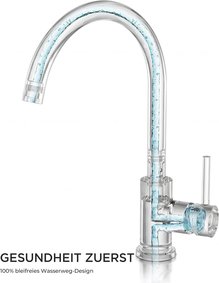 FORIOUS Wasserhahn Küche, Mischbatterie Armatur, Edelstahl, 360° Schwenkbar, Einhebel-Warm- und Küch