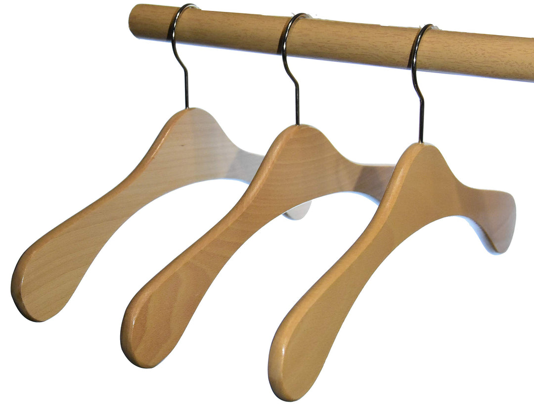 Kleiderbügel aus Holz, 5 St. Garderobenbügel aus Buchenholz (Vollholz), Natur lackiert, Made in EU (