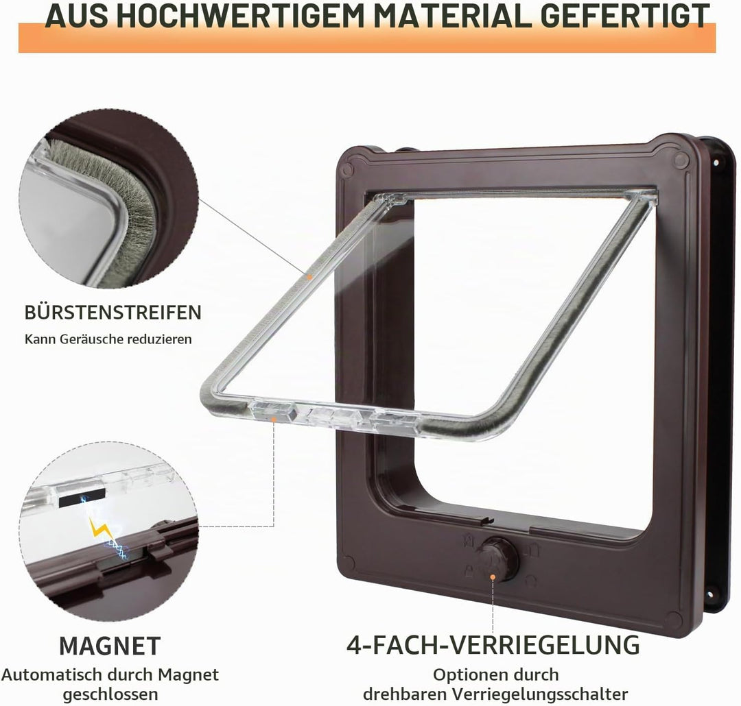 PETLESO 4-Wege-Katzenklappe Klassische Katzentür, Leise Haustiertür mit Magnet, Winddicht und Regend