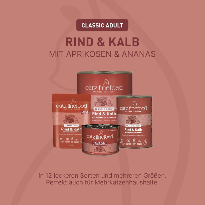 catz finefood N° 7 Rind & Kalb Feinkost Katzenfutter nass, verfeinert mit Aprikose & Ananas, 6 x 800