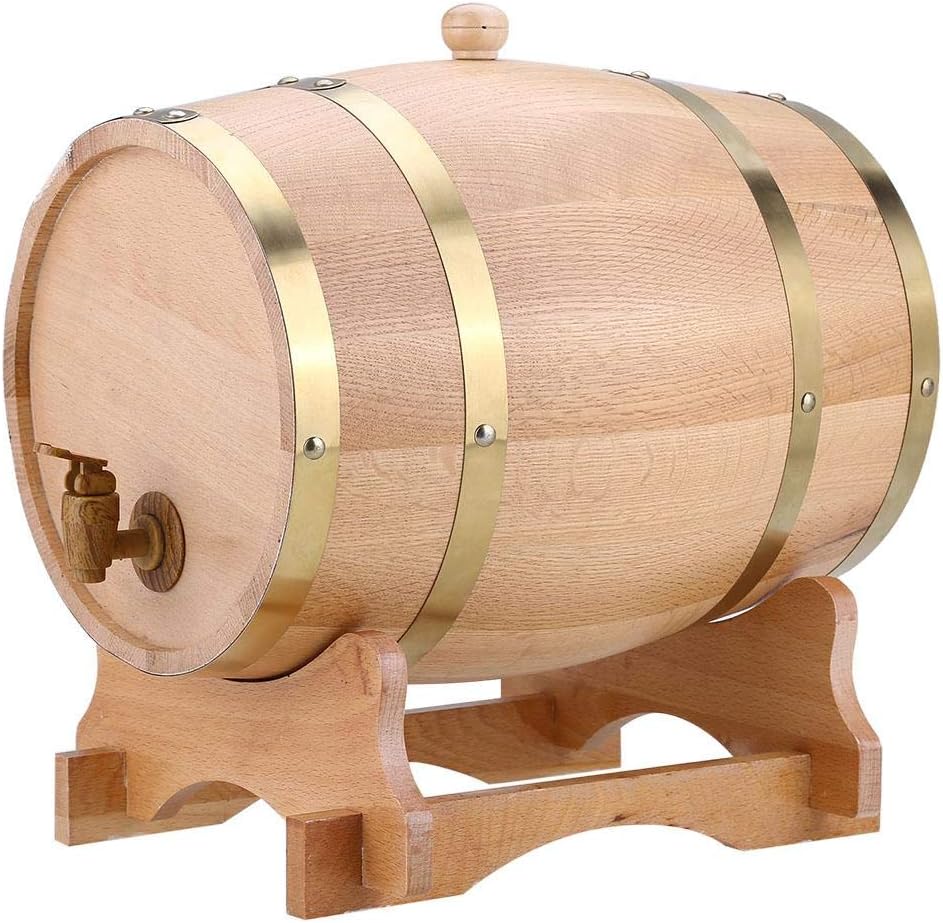 lyrlody Eichenweinfass, 10L Vintage Timber Weinfass Weinspender mit Holzständer für Whisky Bourbon T