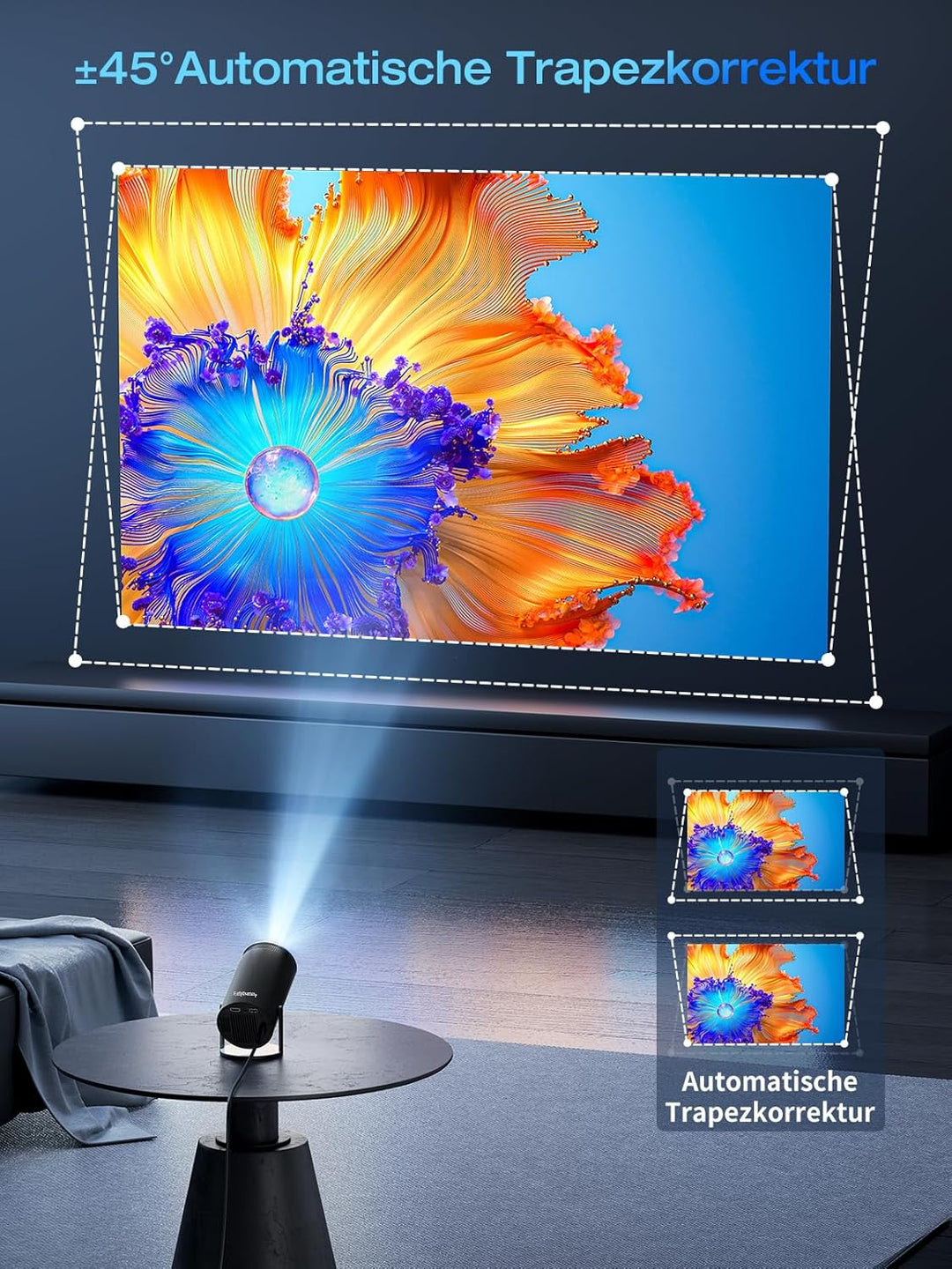 [Built-in Apps & Android 11.0] Mini Beamer Tragbarer 18000 Lux Projektor 4K Supported unterstützt 18