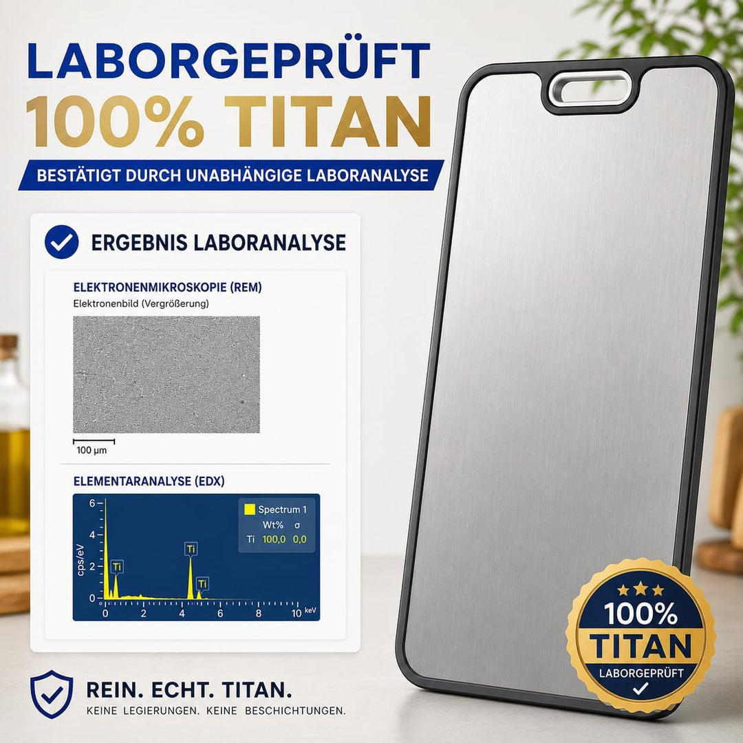 NYGRO Schneidebrett Titan - Antibakteriell, Nickelfrei, Hygienisch, Rutschfest | 100% Titan Schneide