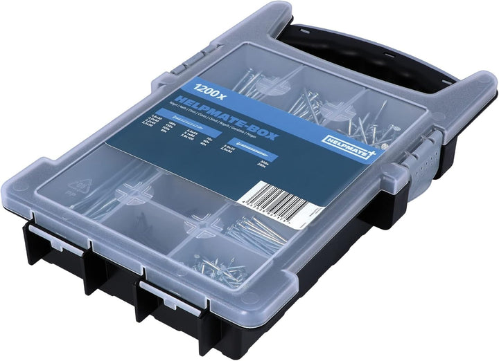 HELPMATE Nagelsortiment Box Haushalt - 1200 Stahlnägel gehärtet - Verschiedene Grössen auch kleine N
