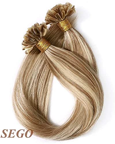 SEGO U Tip Extensions Haare Bonding Echthaar Bonded Haarverlangerung Keratin 1g/Strähne 50g Weissbra