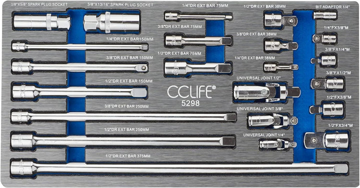 CCLIFE 23tlg Steckschlüssel Verlängerung Satz 1/4' 3/8' 1/2' Ratsche Knarre Verbindungsteile inkl. S