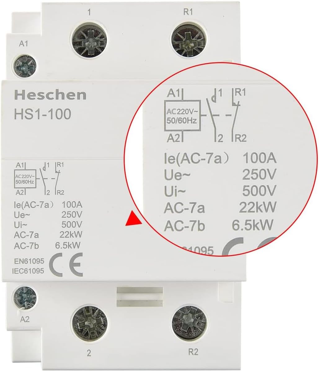 Heschen Haushalts-Wechselstromschütz, HS1-100, Ie 100A, 2-polig 1NO 1NC, AC 220/240V Spulenspannung,
