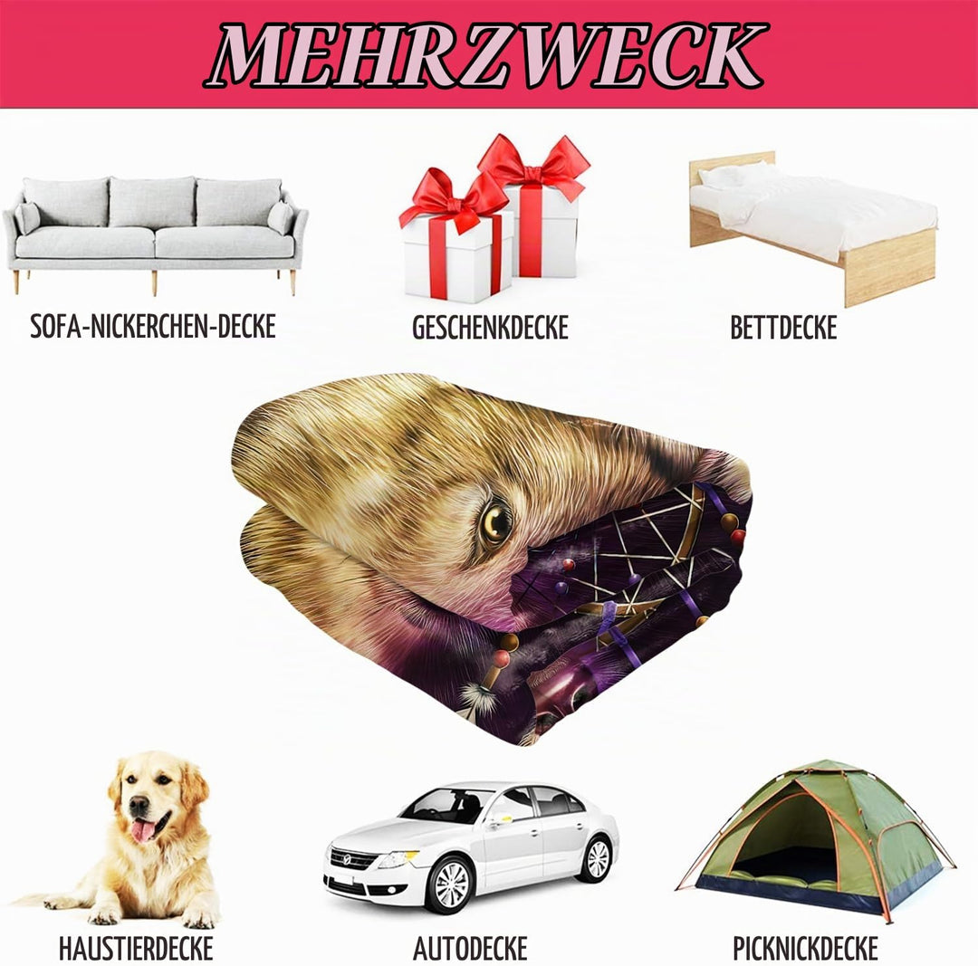 YISUMEI Decke 150x200 cm Kuscheldecken Sanft Flanell Weich Fleecedecke Bettüberwurf Wolf Traumfänger