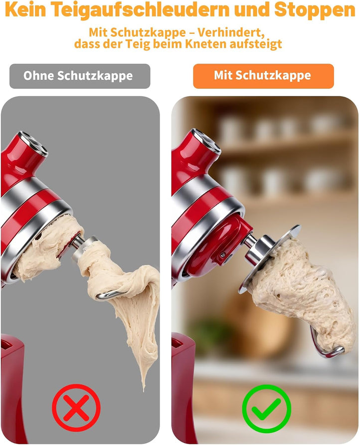 Spiral Knethaken Edelstahl für KitchenAid 4,5–5QT, K45DH Knethaken mit Schutzkappe für KitchenAid 4.