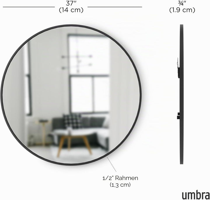 Umbra Hub Wandspiegel – Runder Spiegel für Diele, Badezimmer, Wohnzimmer und Mehr, Schwarz, 94 cm Du