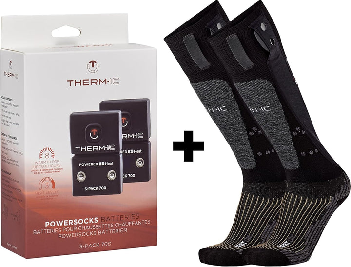 Therm-ic PowerSocks Set Heat Uni + S-Pack 1200 Heated Socks + Battery Spack, Black, 35-38