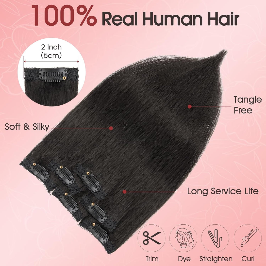 S-noilite Clip in Extensions Echthaar 6 Stück Balayage Haarverlängerung Echthaar Highlights für Frau