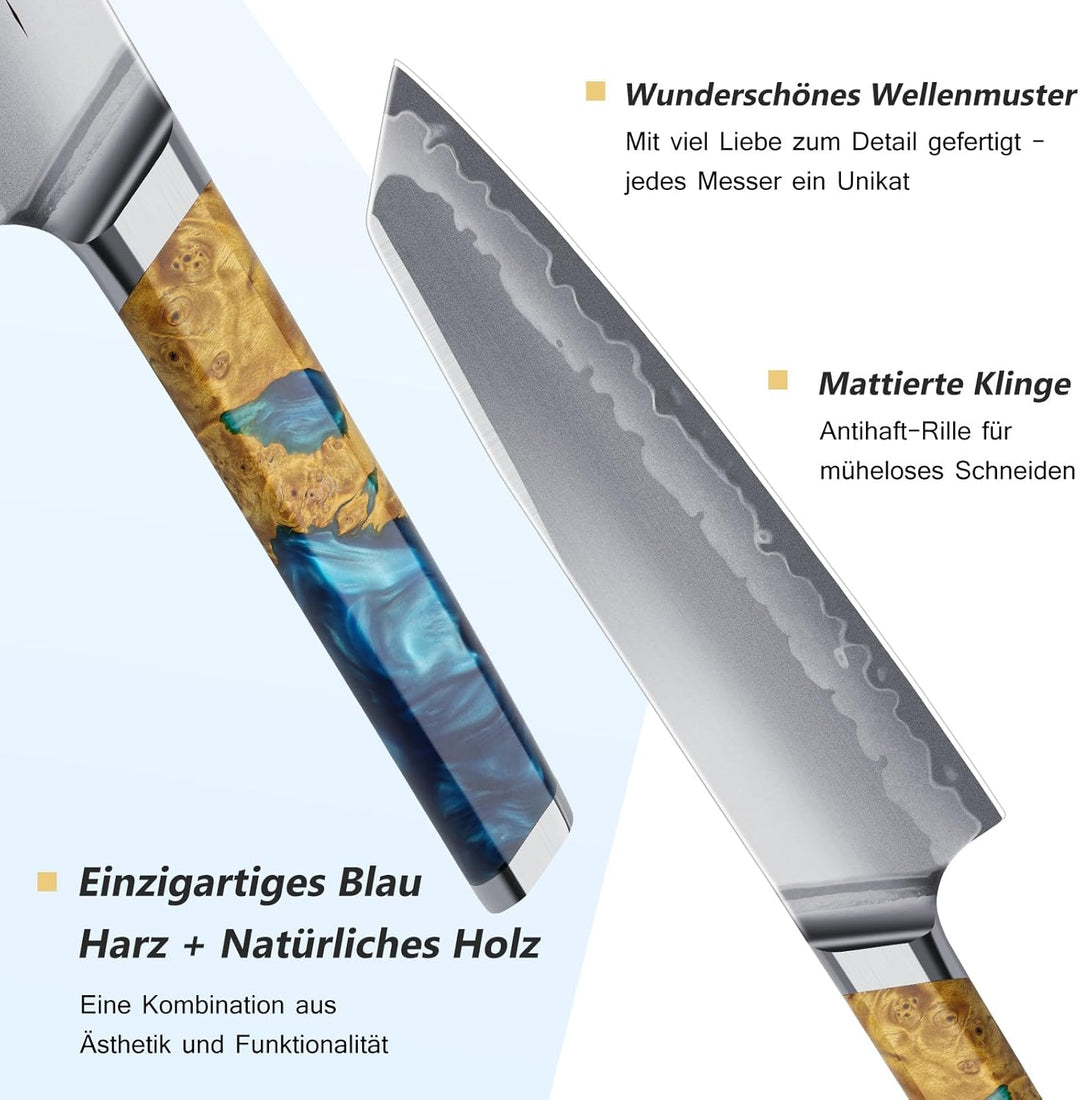 FINTISO Kochmesser, 20CM Japanisches Küchenmesser Aus S35VN Pulverstahl Mit 7-Lagigem Verbundstahl,