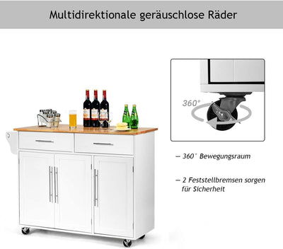 COSTWAY Küchenwagen auf Rollen, Servierwagen Küche, Küchentrolley mit Schubladen, Beistellwagen Küch