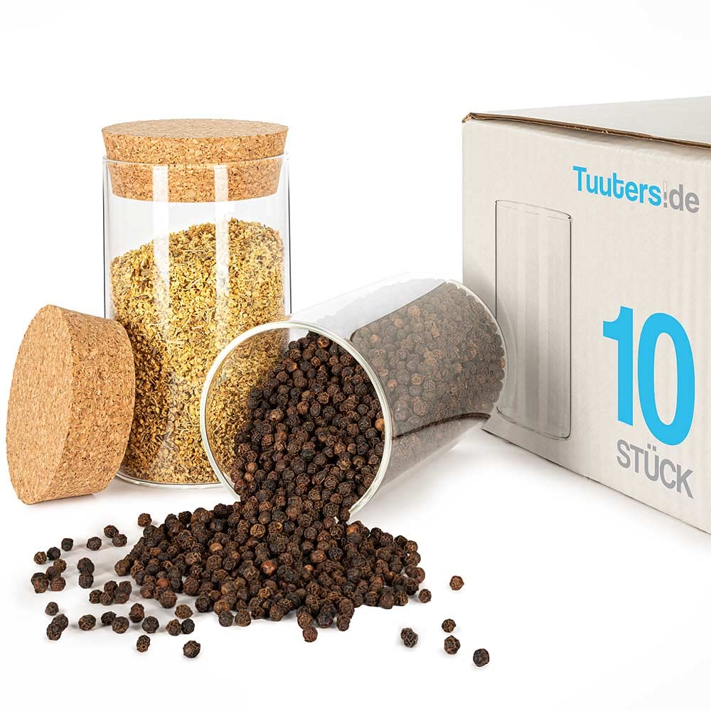 Tuuters 10x Gewürzgläser mit Korken/Vorratsdose aus Glas (120 x Ø70 mm), 120 x Ø70 mm