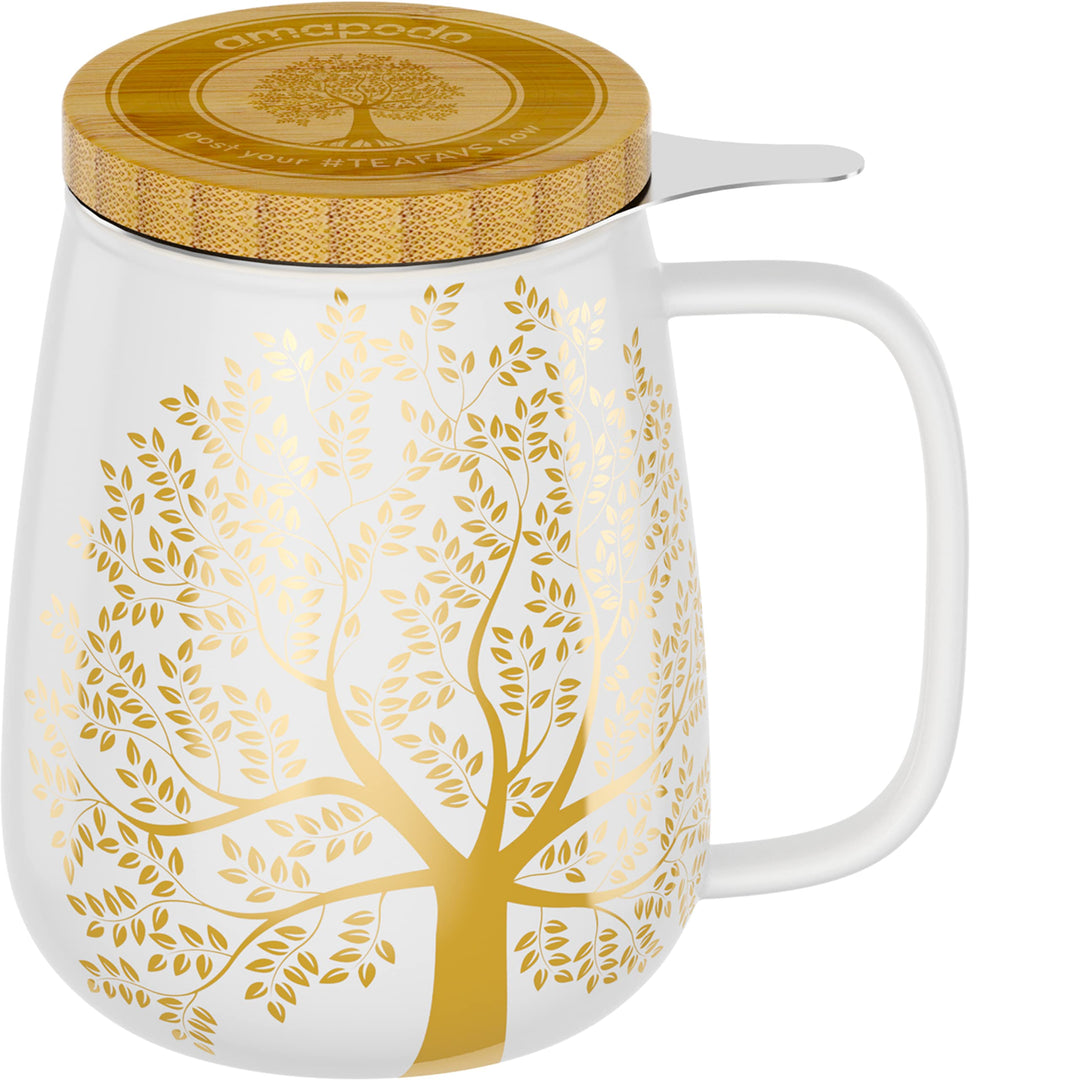 amapodo Teetasse mit Deckel und Sieb - 600ml Porzellan Tee Tasse gross - Jumbotasse - XXL Tea Cup Se