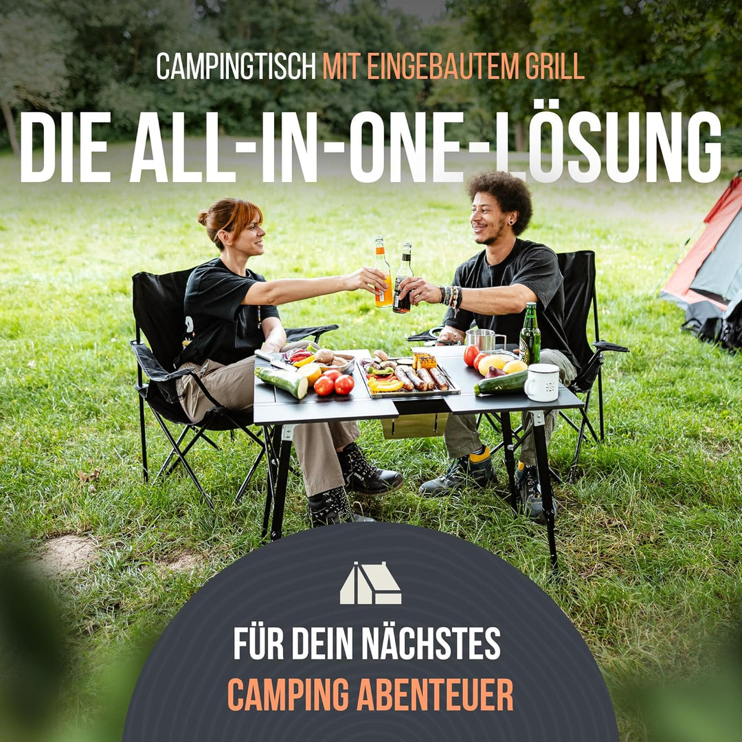 Castra Premium Campingtisch mit integriertem Grill – Aluminium 7075, höhenverstellbar, Outdoor wette