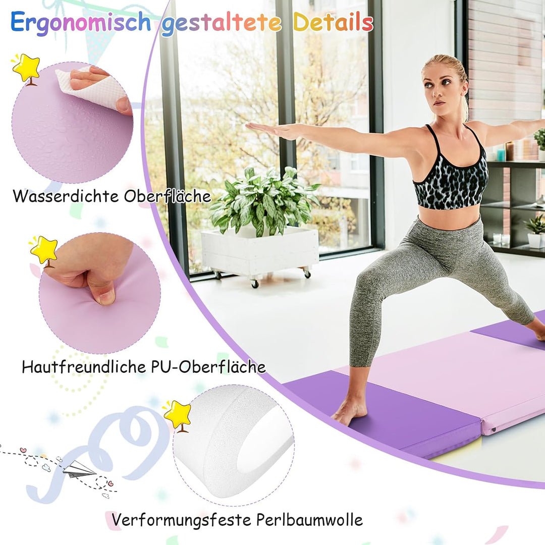 COSTWAY 180 x 60 x 5 cm Weichbodenmatte klappbar, Gymnastikmatte tragbar, Yogamatte wasserabweisend,