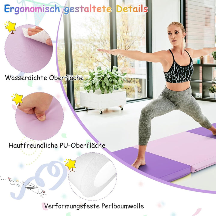 COSTWAY 180 x 60 x 5 cm Weichbodenmatte klappbar, Gymnastikmatte tragbar, Yogamatte wasserabweisend,