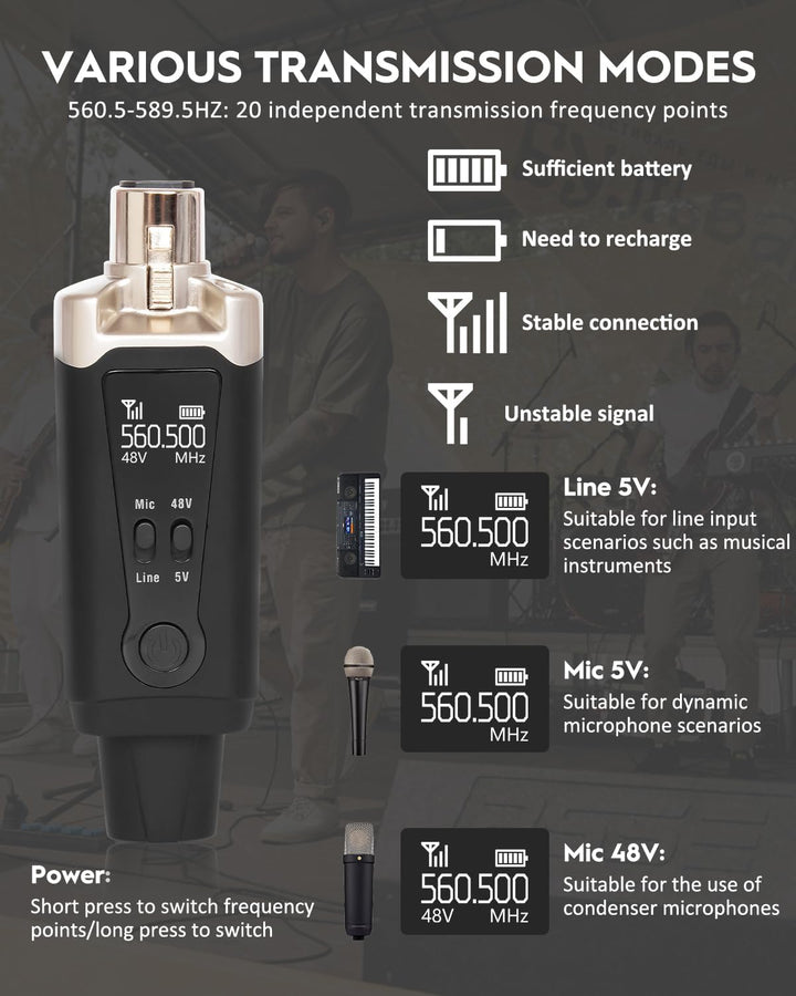 STRICH M2 UHF Drahtloses Mikrofone Sender Empfänger, XLR Mic Adapter 16 Kanäle für dynamische Mikrof